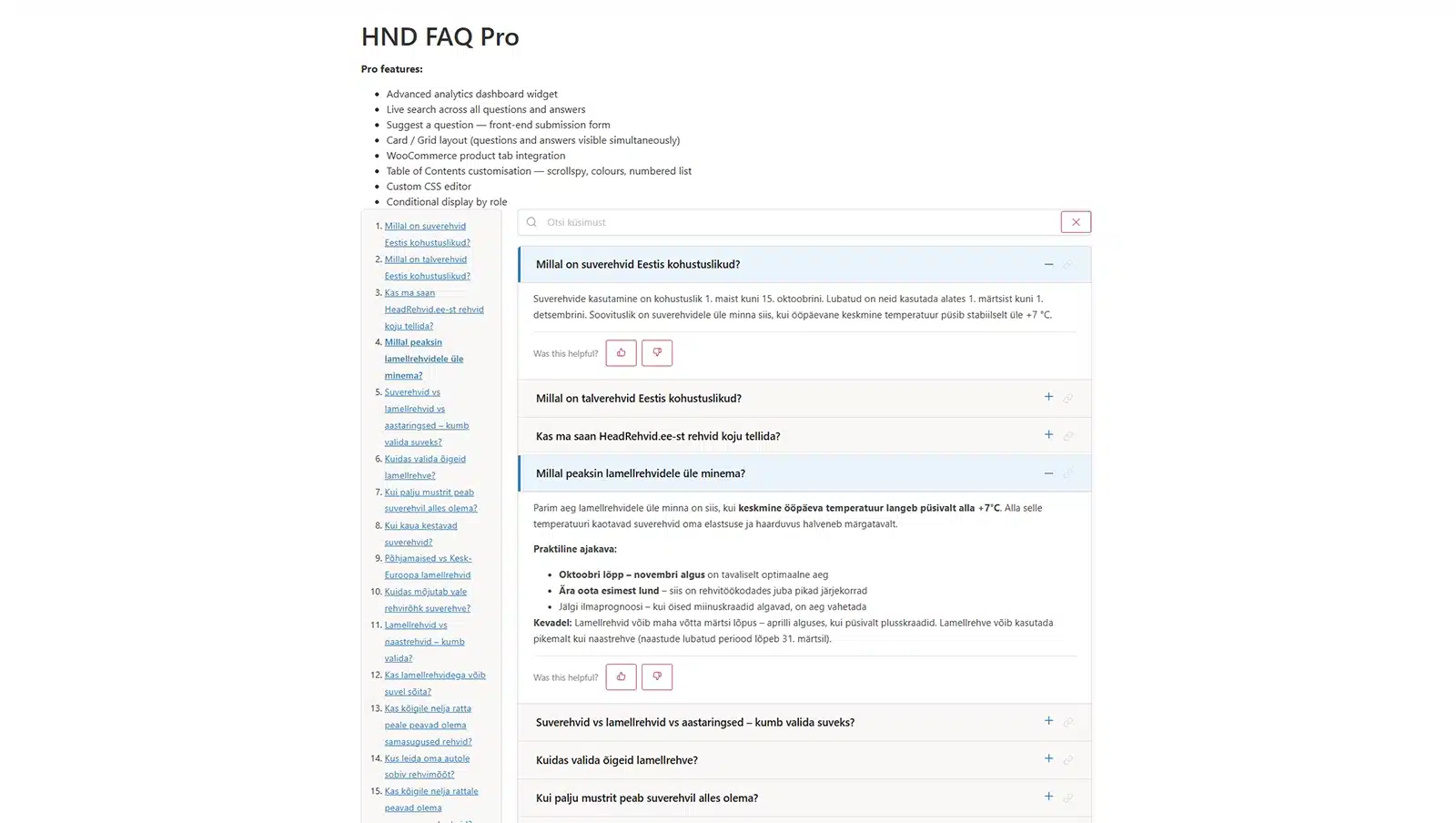 HND FAQ Pro - versatile FAQ plugin for Wordpress and Woocommerce - Table of Contents