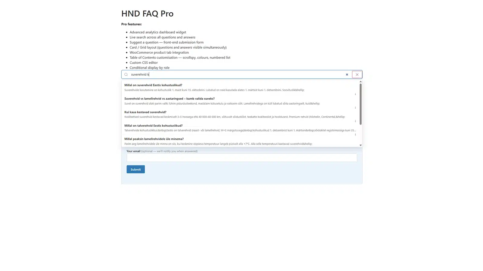 HND FAQ Pro - versatile FAQ plugin for Wordpress and Woocommerce - FAQ search